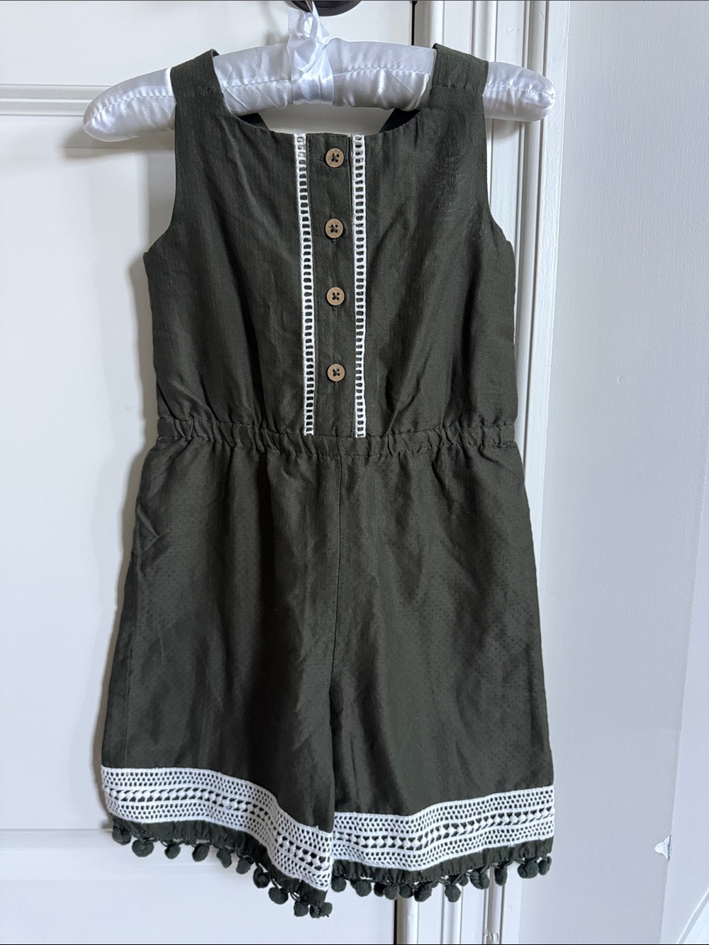 Tommy Bahama Girls Olive Green Sleeveless Romper with Trim- Brand New!